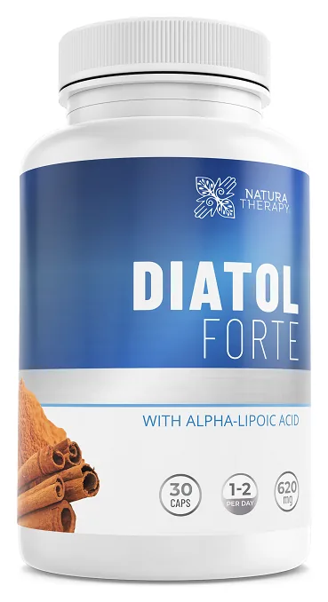 Diatol Forte 30 kapsül, mavi etiketli beyaz şişe