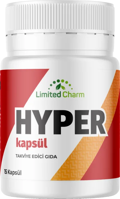 Hyper Caps 15 kapsül, kırmızı-turuncu şeritli beyaz şişe