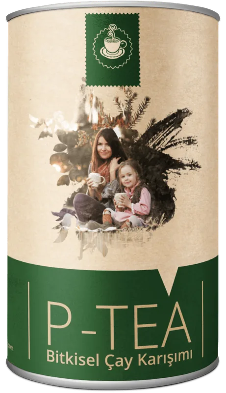 P-tea bitkisel çay karışımı, yeşil şeritli kraft kutu