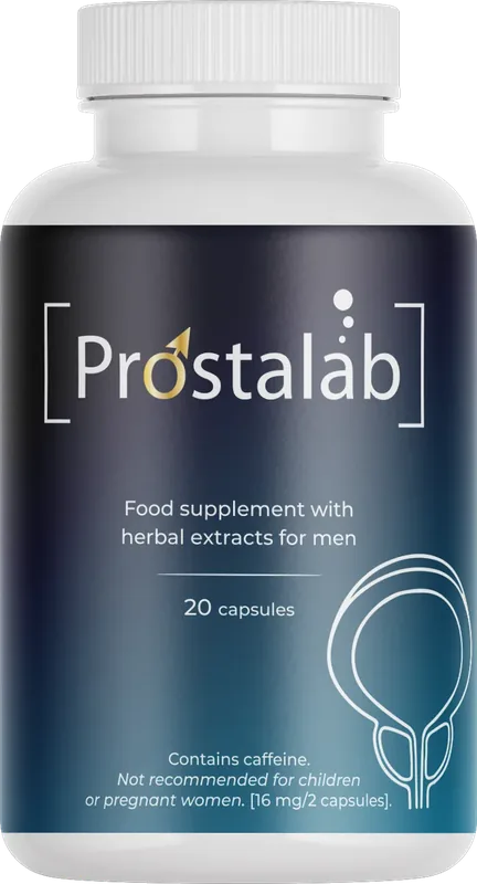 Prostalab 20 kapsül, lacivert etiketli beyaz şişe