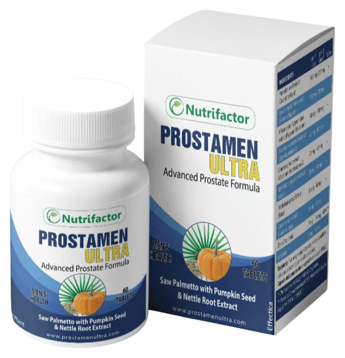 Prostamen Ultra 60 tablet, beyaz şişe ve kutu